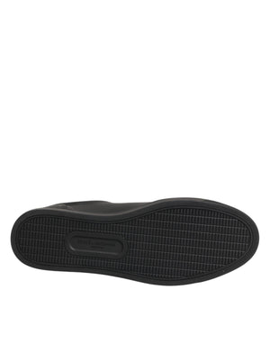 Dolce & Gabbana Black Leather Heart Embellished Sneakers Shoes