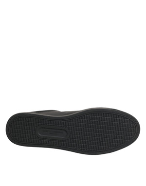 Dolce & Gabbana Black Leather Heart Embellished Sneakers Shoes