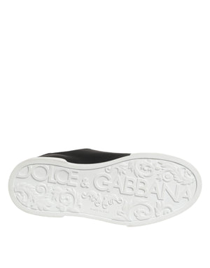 Dolce & Gabbana Black Leather Heart Embellished Sneakers Shoes