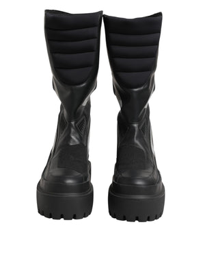 Dolce & Gabbana Black Leather Mid Calf Biker Boots Shoes