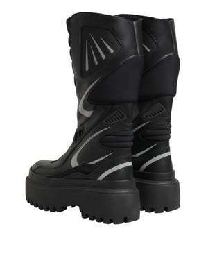 Dolce & Gabbana Black Leather Mid Calf Biker Boots Shoes