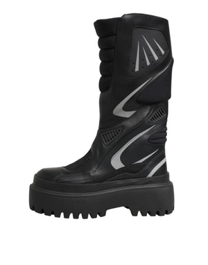 Dolce & Gabbana Black Leather Mid Calf Biker Boots Shoes