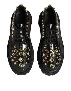Dolce & Gabbana Black Leather Jeweled Crystals Derby Shoes