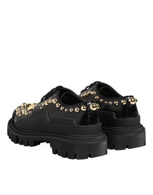 Dolce & Gabbana Black Leather Jeweled Crystals Derby Shoes