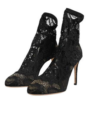 Dolce & Gabbana Black Stretch Socks Taormina Lace Boot Shoes