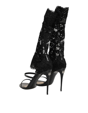 Dolce & Gabbana Black Floral Lace Heels SANDALS Shoes