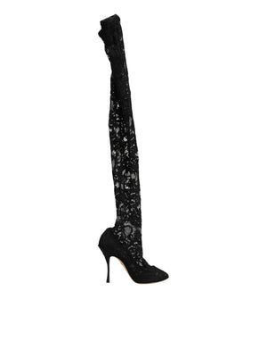 Dolce & Gabbana Black Taormina Lace Socks Pumps Boots Shoes