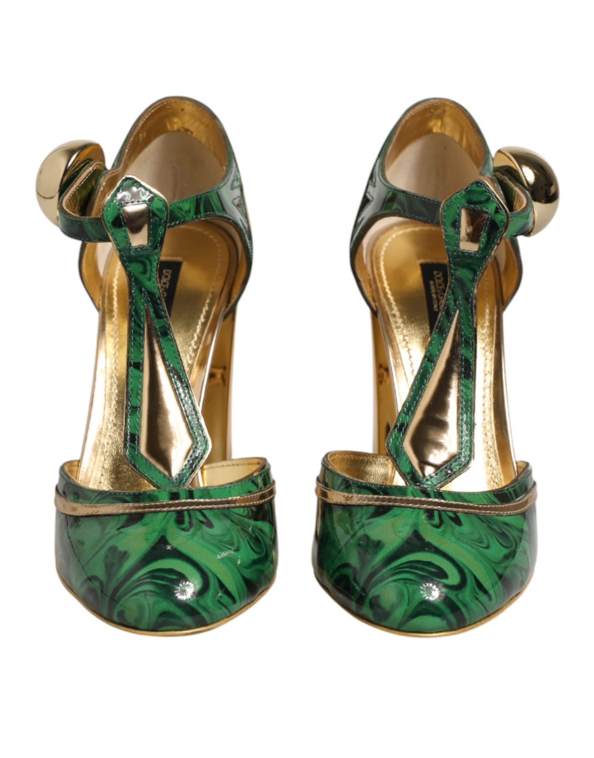 Dolce & Gabbana Green Leather T-STRAPS Heels Sandals Shoes