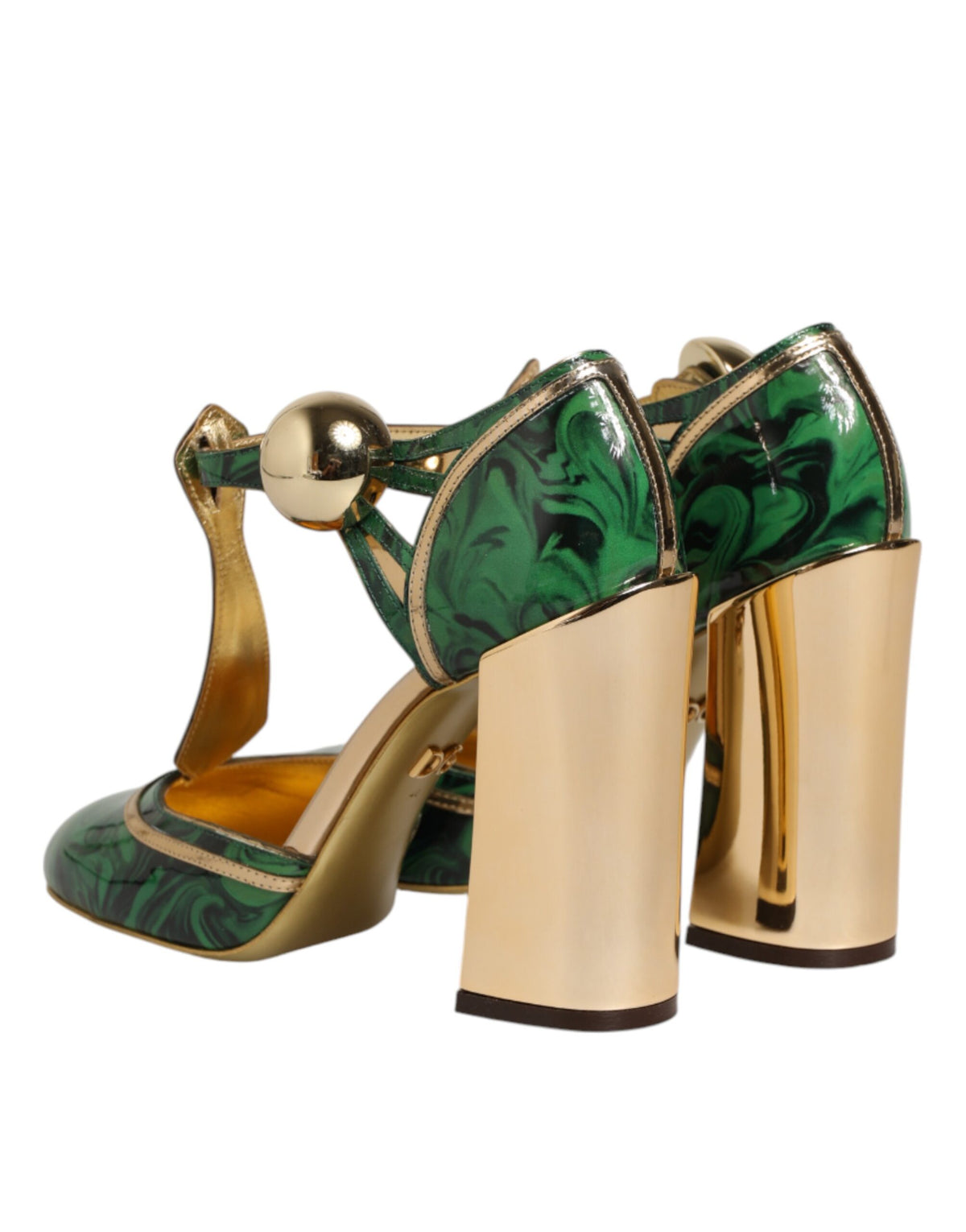 Dolce & Gabbana Green Leather T-STRAPS Heels Sandals Shoes