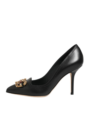 Dolce & Gabbana Black Leather DG Amore Heels Pumps Shoes
