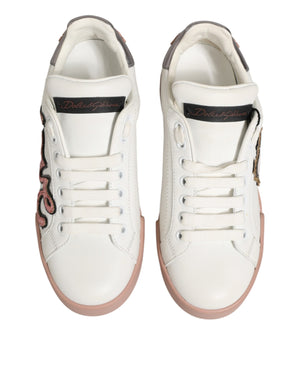 Dolce & Gabbana White Leather Sacred Heart Sneakers Shoes