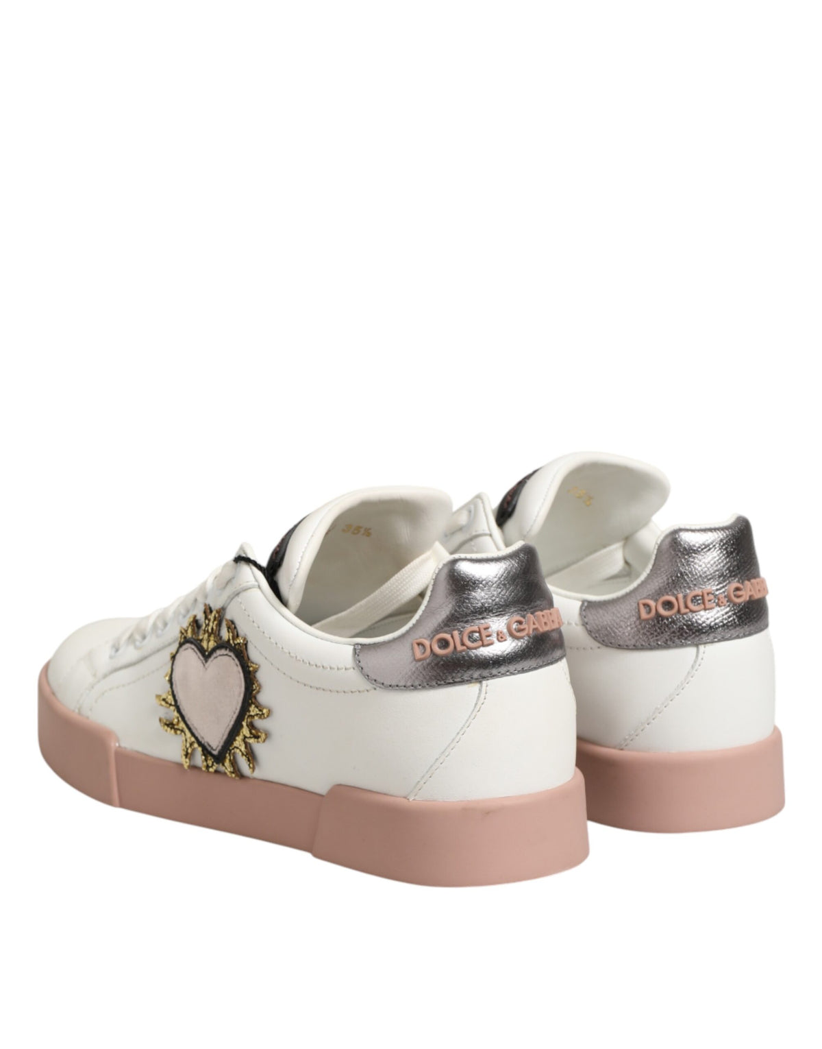 Dolce & Gabbana White Leather Sacred Heart Sneakers Shoes