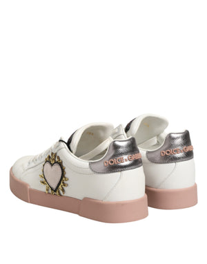Dolce & Gabbana White Leather Sacred Heart Sneakers Shoes