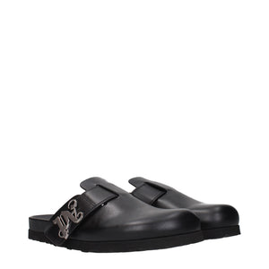 Palm Angels Black Leather Slippers