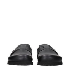 Palm Angels Black Leather Slippers