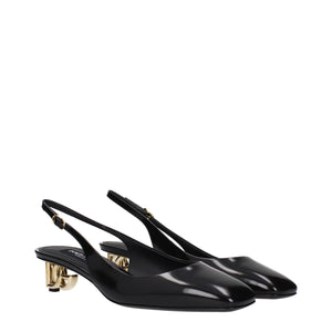 Dolce & Gabbana Black Leather Mid Heel Pumps