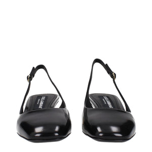 Dolce & Gabbana Black Leather Mid Heel Pumps