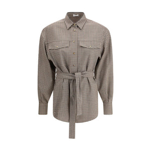 Brunello Cucinelli Brown Fleece Wool Pattern Shirt