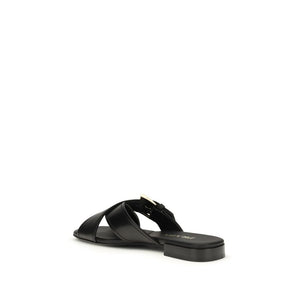 Prada Black Calf Leather Bos Taurus Flat Sandals