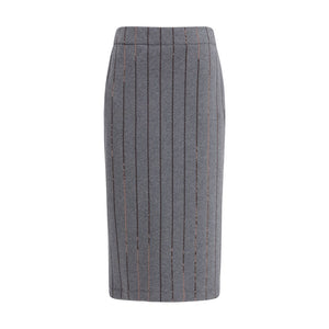 Brunello Cucinelli Gray Polyester Midi Skirt