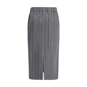 Brunello Cucinelli Gray Polyester Midi Skirt