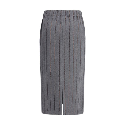 Brunello Cucinelli Gray Polyester Midi Skirt