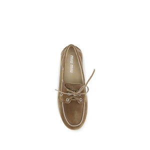 Miu Miu Beige Calf Leather Bos Taurus Slip-On Loafers