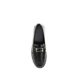 Fendi Black Calf Leather Bos Taurus Slip-On Loafers