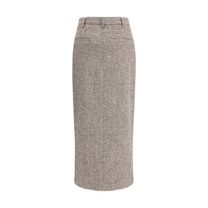 Brunello Cucinelli Brown Fleece Wool Long Skirt