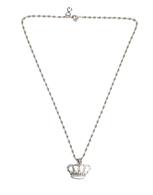 Dolce & Gabbana Silver Tone Brass Chain Crown Crystal Pendant  Necklace