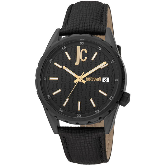 Just Cavalli Black Leather Dress Watch