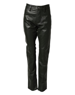 Dsquared² Black Full Grain Leather Mid Waist Trouser Pants