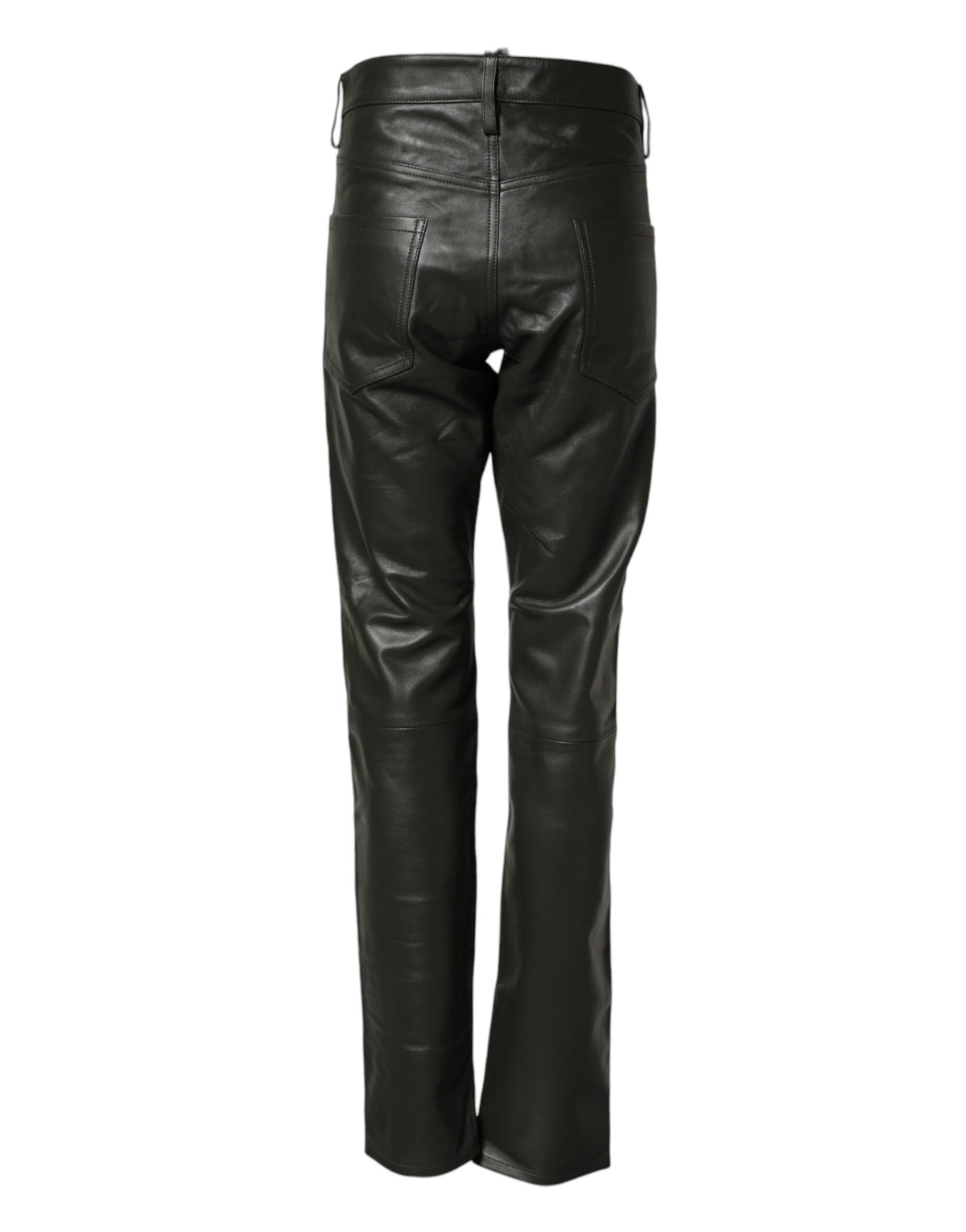 Dsquared² Black Full Grain Leather Mid Waist Trouser Pants