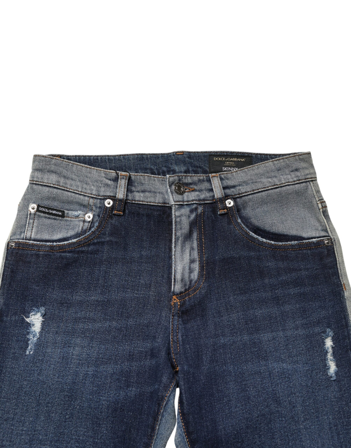 Dolce & Gabbana Blue Two Tone Cotton Men Skinny Denim Jeans