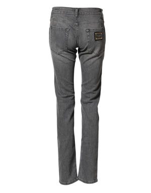 Dolce & Gabbana Gray Cotton Mid Waist Skinny Denim Jeans