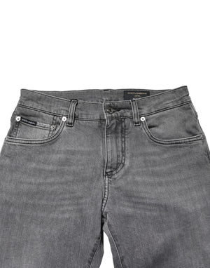 Dolce & Gabbana Gray Cotton Mid Waist Skinny Denim Jeans