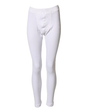 Dolce & Gabbana White Cotton Mid Waist Tights Leggings Pants