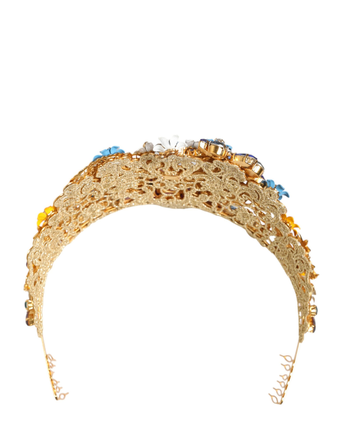 Dolce & Gabbana Gold Brass Crystal Floral Hortensia Crown Headband Tiara