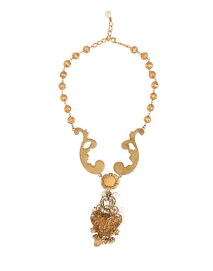 Dolce & Gabbana Gold Ceramic Crystal Cherub Baroque Pendant Necklace