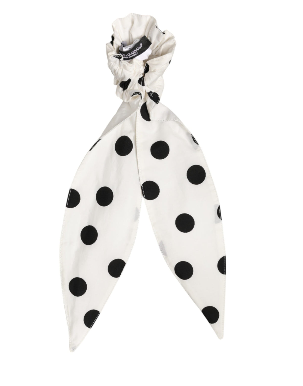 Dolce & Gabbana Scrunchie White Cotton Polka Dot Scarf Tie Accessory Hair