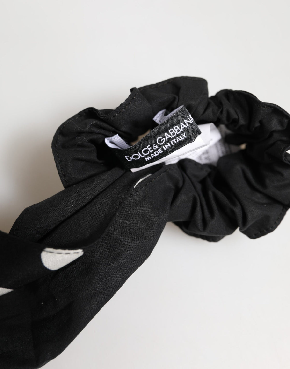 Dolce & Gabbana Black Cotton Polka Dot Scarf Tie Accessory Hair Scrunchie
