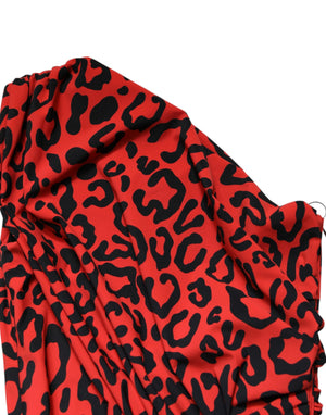 Dolce & Gabbana Red Leopard Print Nylon Sheath Midi Dress