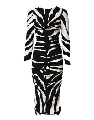 Dolce & Gabbana Black White Zebra Viscose Sheath Midi Dress