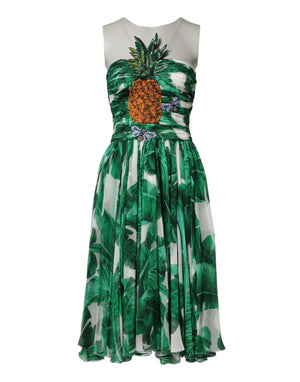 Dolce & Gabbana Green Pineapple Embellished BananaLeaf Dress