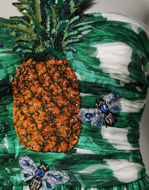 Dolce & Gabbana Green Pineapple Embellished BananaLeaf Dress