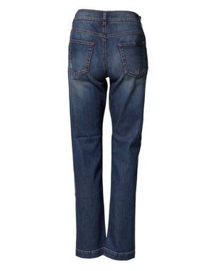 Dolce & Gabbana Blue Floral Embroidered BOYFRIEND Denim Jeans