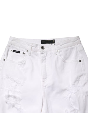 Dolce & Gabbana White Distressed Cotton BOYFRIEND Denim Jeans