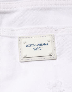 Dolce & Gabbana White Distressed Cotton BOYFRIEND Denim Jeans