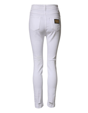Dolce & Gabbana White Distressed High Waist Denim Jeans