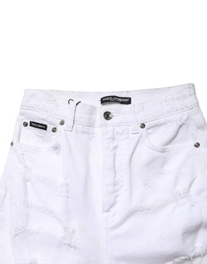 Dolce & Gabbana White Distressed High Waist Denim Jeans